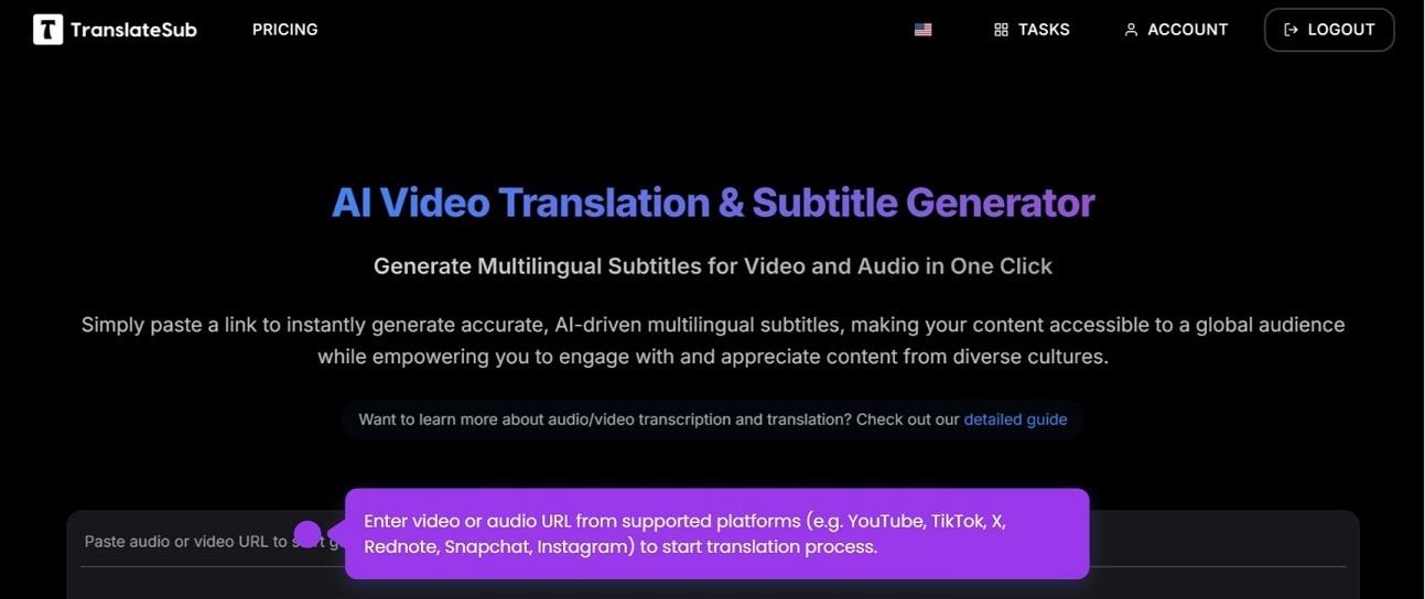 YouTube subtitle generator - Upload video or paste YouTube URL